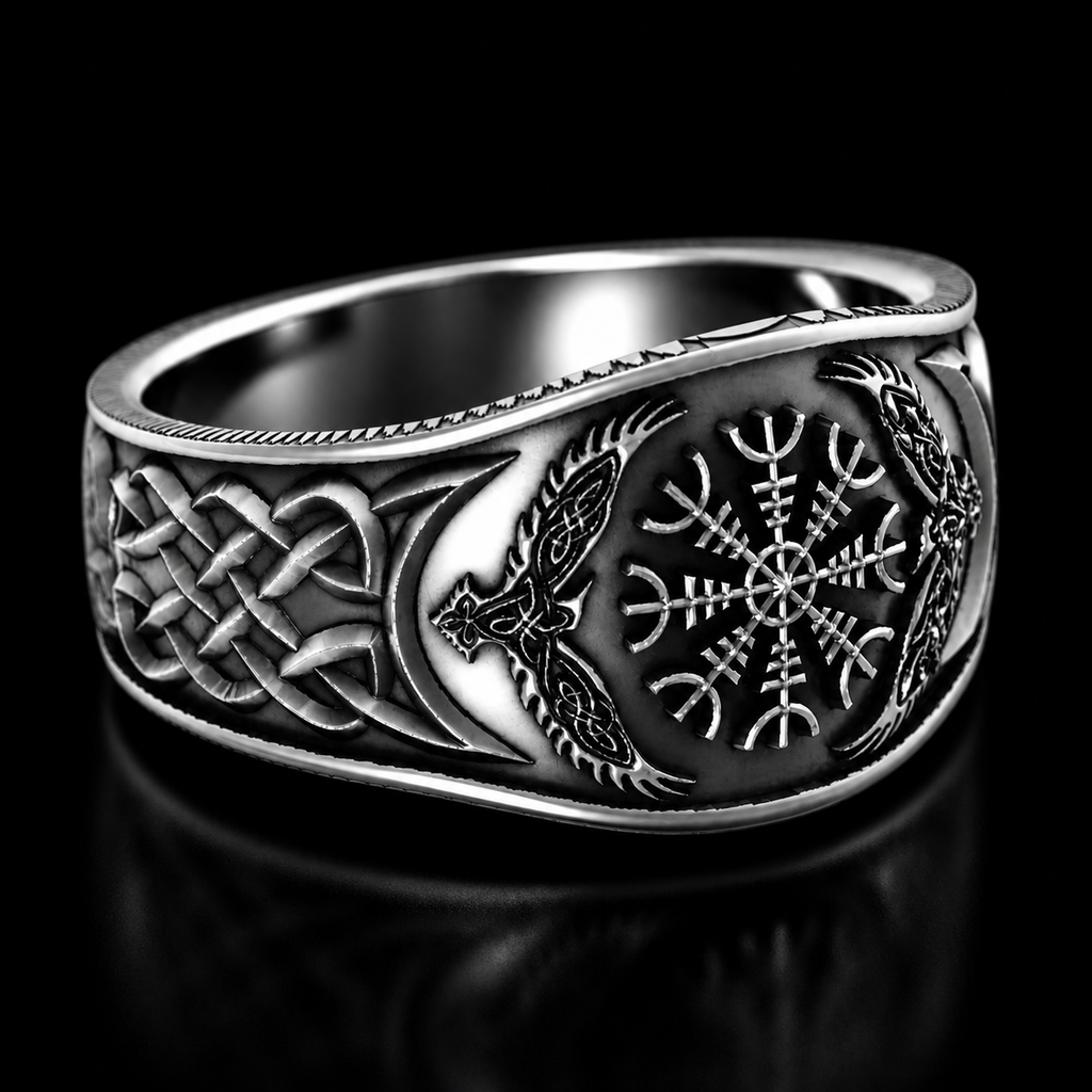 Viking Celtic Compass Vintage Silver-Plated Ring