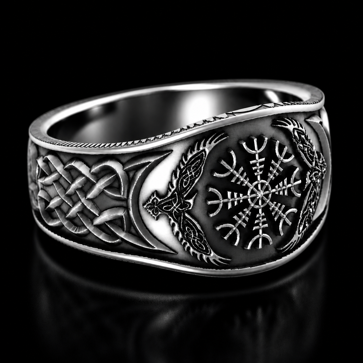 Viking Celtic Compass Vintage Silver-Plated Ring