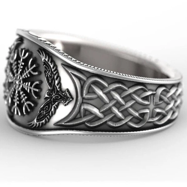 Viking Celtic Compass Vintage Silver-Plated Ring