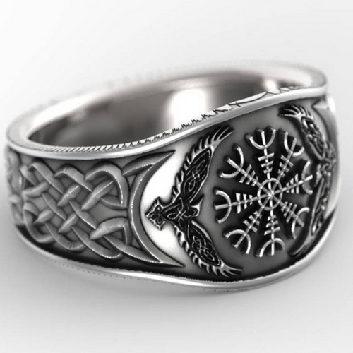 Viking Celtic Compass Vintage Silver-Plated Ring