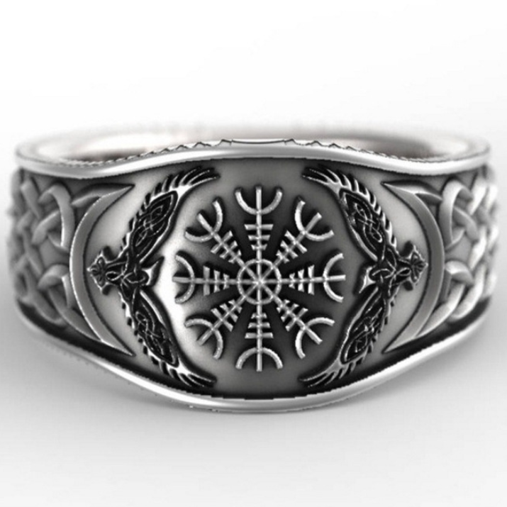 Viking Celtic Compass Vintage Silver-Plated Ring